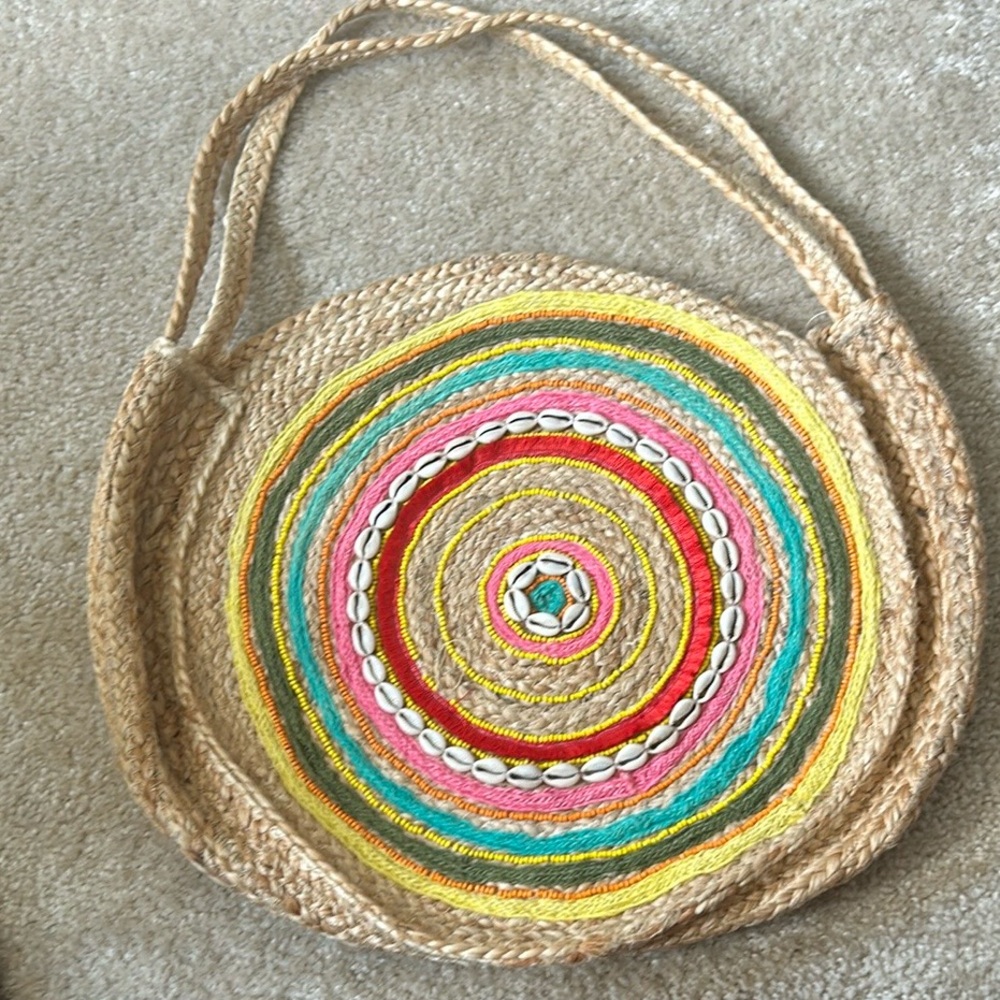 Muche Muchette Milagro Braided Straw Round Shoulder Handbag Beige One Size as is